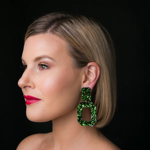 Large Statement Lyndell Emeralds in Green Glitter