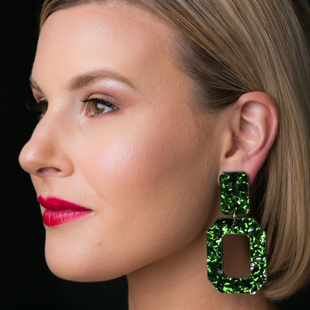 Large Statement Lyndell Emeralds in Green Glitter